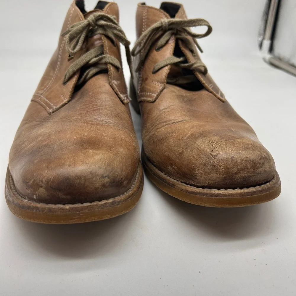 Bed Stu Mens Tan Distressed Leather Chukka Boots Lace Up Round Toe Size 11.5